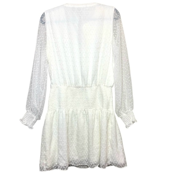 White House Black Market Smocked Blouson Dress Ivory M Sheer Romantic Feminine - Picture 6 of 16